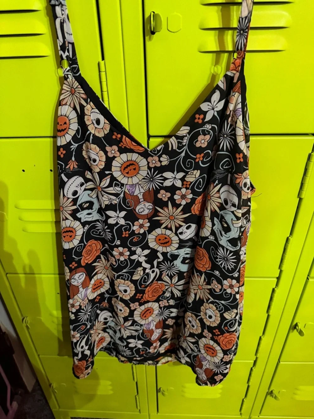 Floral Halloween Print Black & Orange Cami Tank Top Disney - Picture 3 of 4